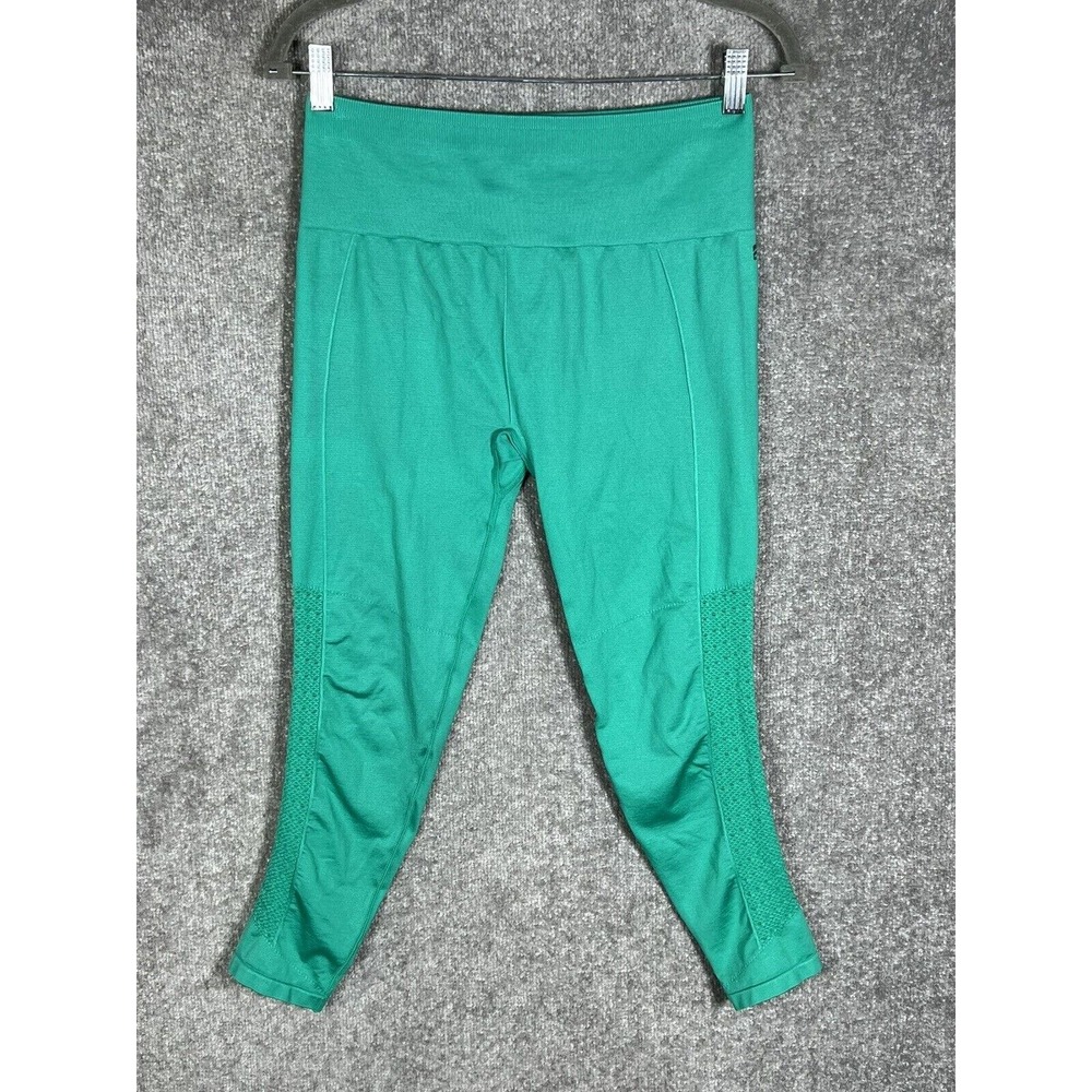 Fabletics Sync Seamless High Waisted Crop Leggings Womens Sz L Green Perforated